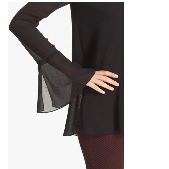 🎯NWOT Theory Lexanda C Idol Bell-Sleeve Peplum Blouse Top Black Size Small - Picture 4 of 13